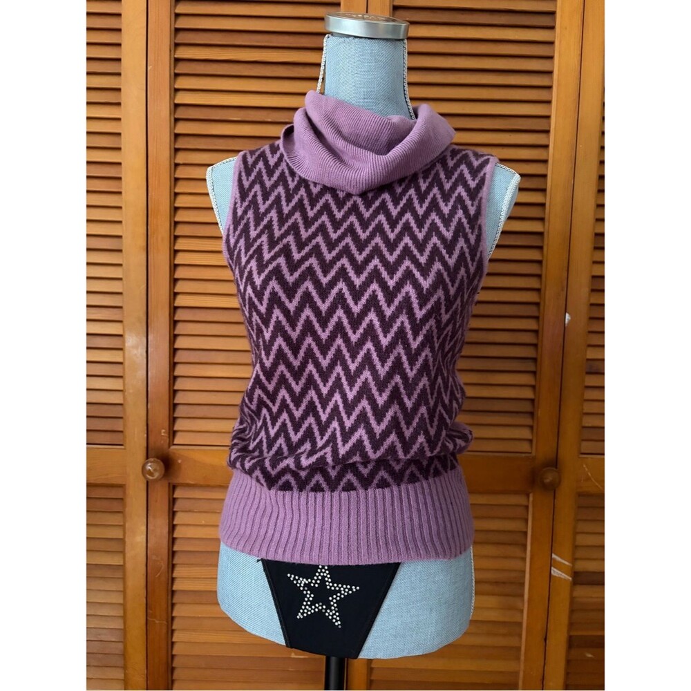 Y2K Sleeveless Zigzag Chevron Cowl Neck Sleeveless Sweater